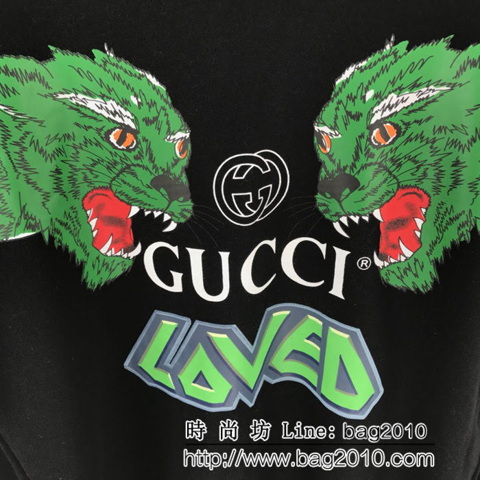 GUCCI古馳 18ss4秋冬新款 咆哮狼頭圖案 黑色 連帽衛衣 情侶款 ydi1706